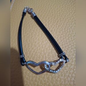 Silver Heart Bracelet with Black Bands